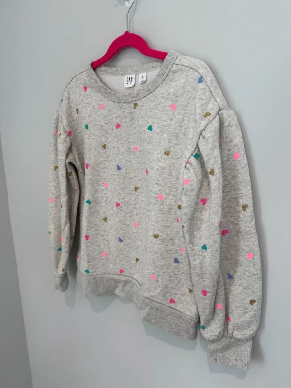 Gap Kids Girls Gray Heather Sweatshirt Size Medium 8 Multi Color Glitter Hearts